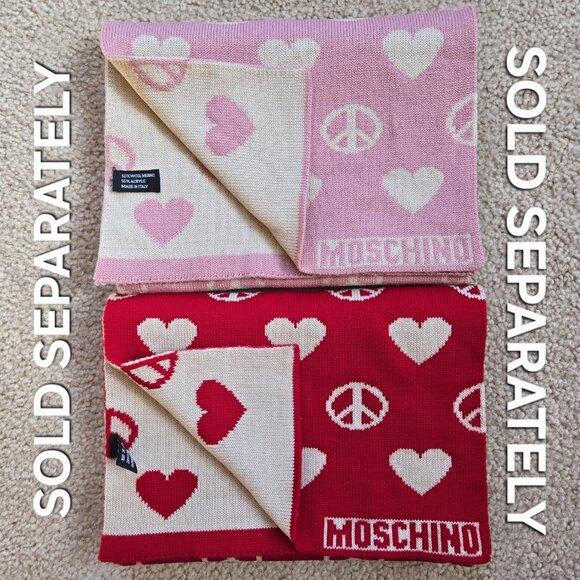 Moschino Peace & Love Hearts Scarf Merino Wool Blend Red White - Picture 11 of 11